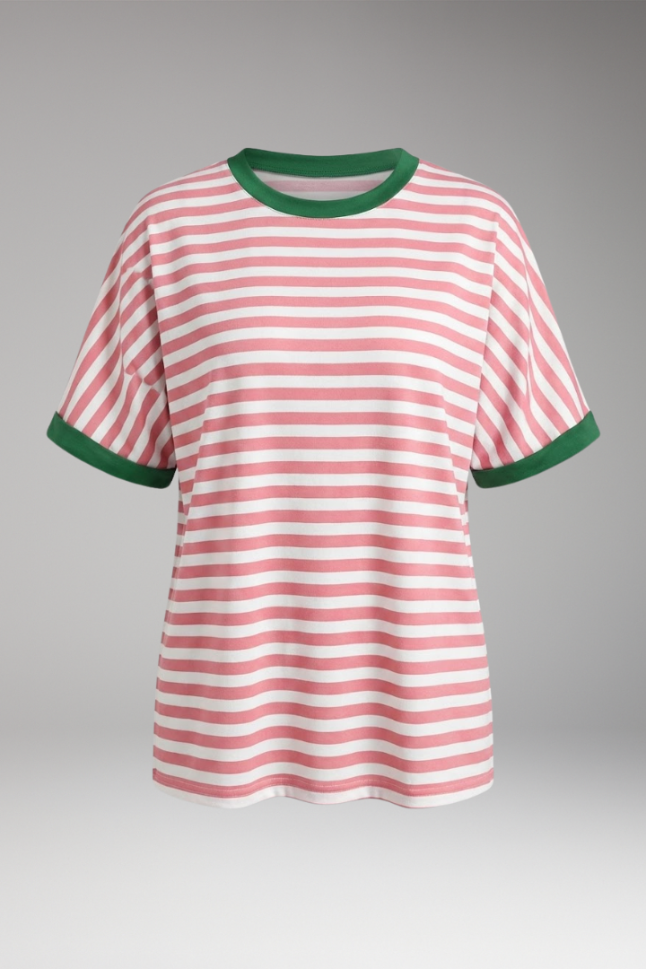 Women's T-Shirt with Striped Pattern and Round Neck