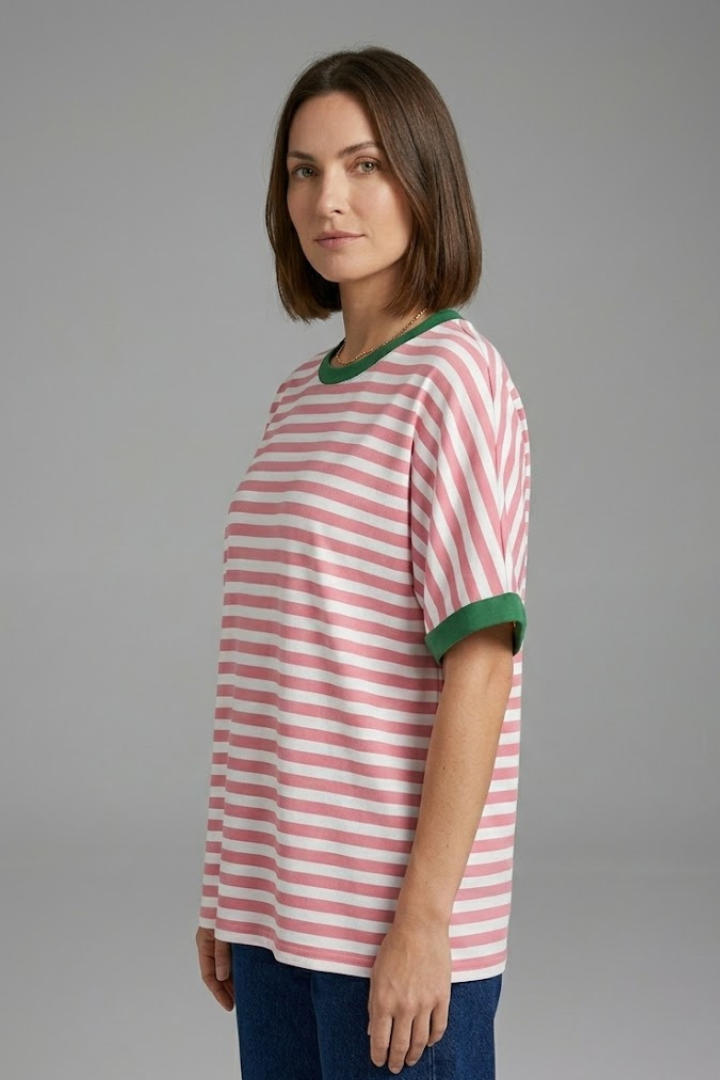 Women's T-Shirt with Striped Pattern and Round Neck