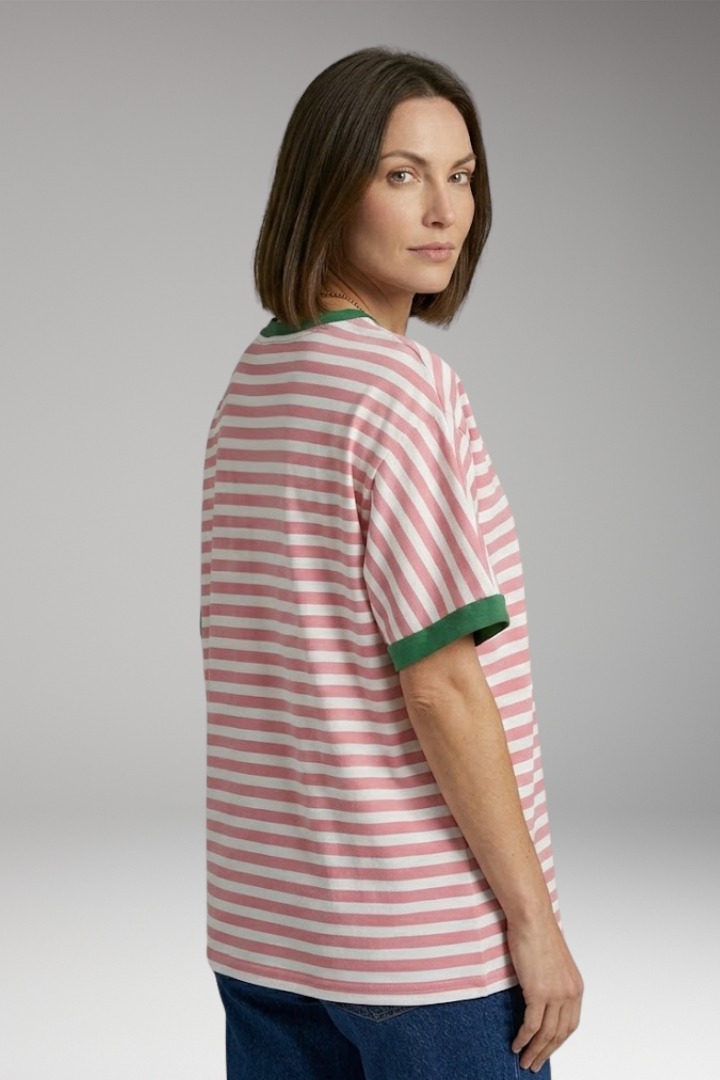 Women's T-Shirt with Striped Pattern and Round Neck