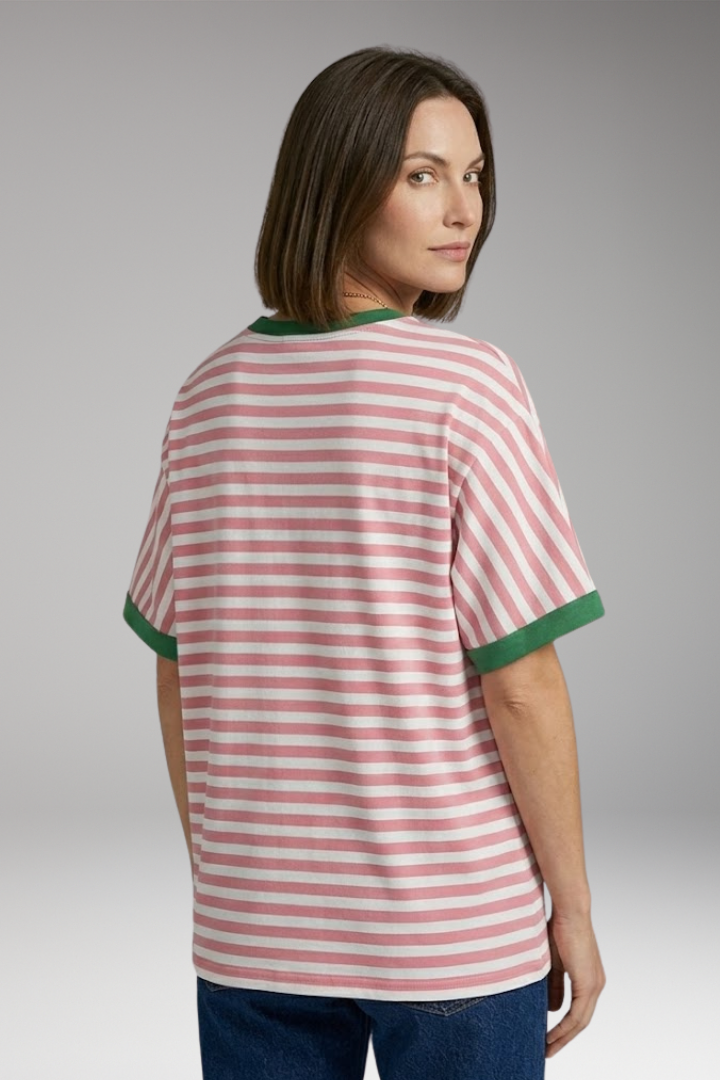 Women's T-Shirt with Striped Pattern and Round Neck