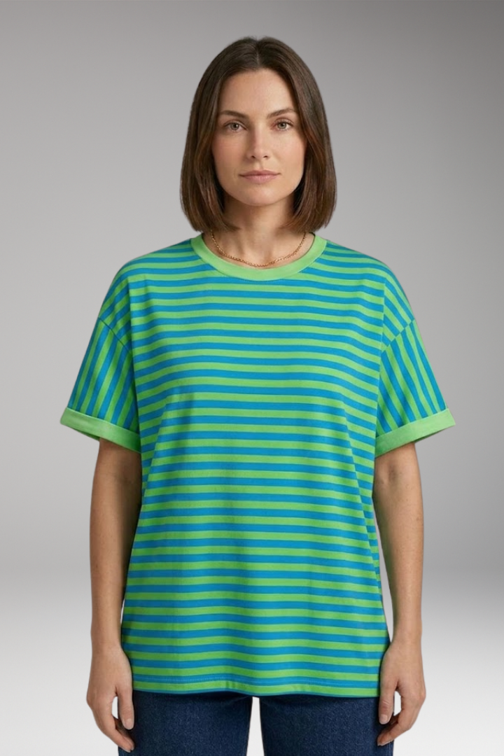 Women's T-Shirt with Striped Pattern and Round Neck