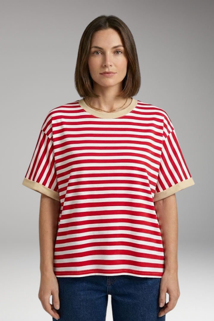 Women's T-Shirt with Striped Pattern and Round Neck