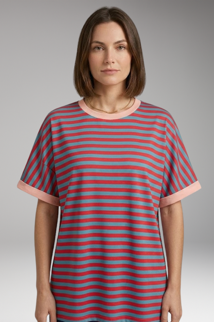 Women's T-Shirt with Striped Pattern and Round Neck