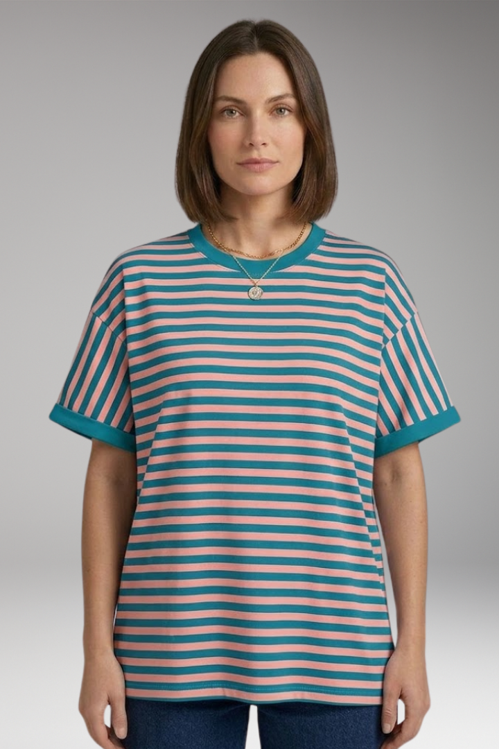 Women's T-Shirt with Striped Pattern and Round Neck
