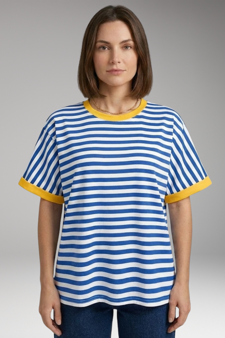 Women's T-Shirt with Striped Pattern and Round Neck