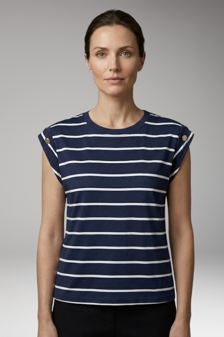 Women's T-Shirt with Stripes and Round Neck