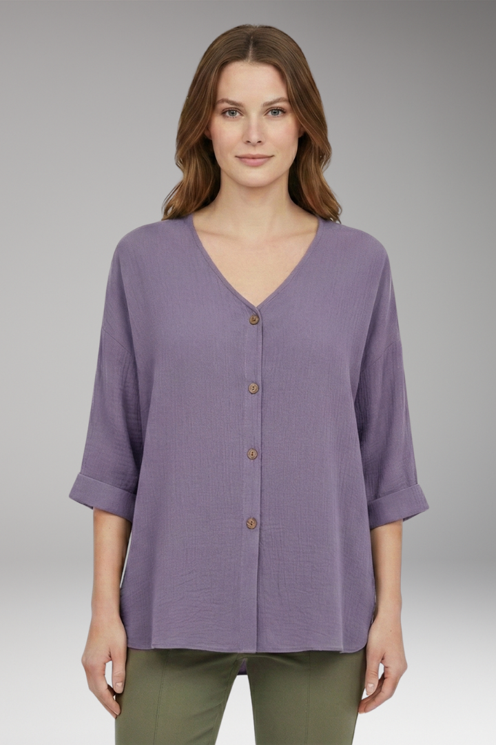 Women's T-Shirt with V-Neck and Button Front
