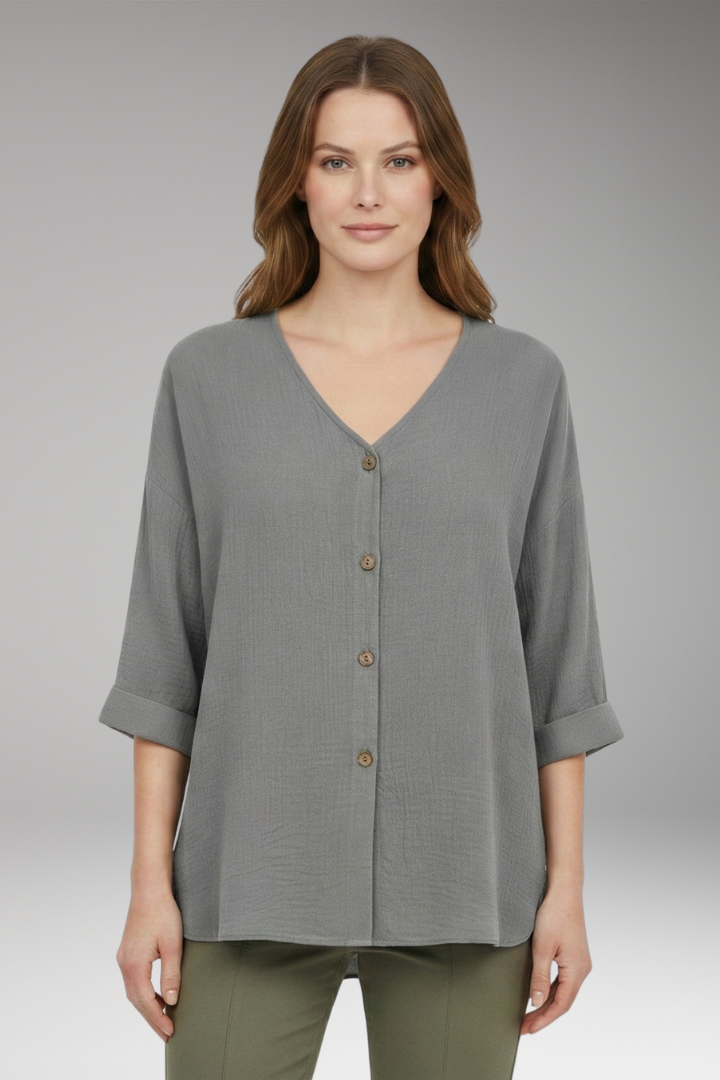 Women's T-Shirt with V-Neck and Button Front