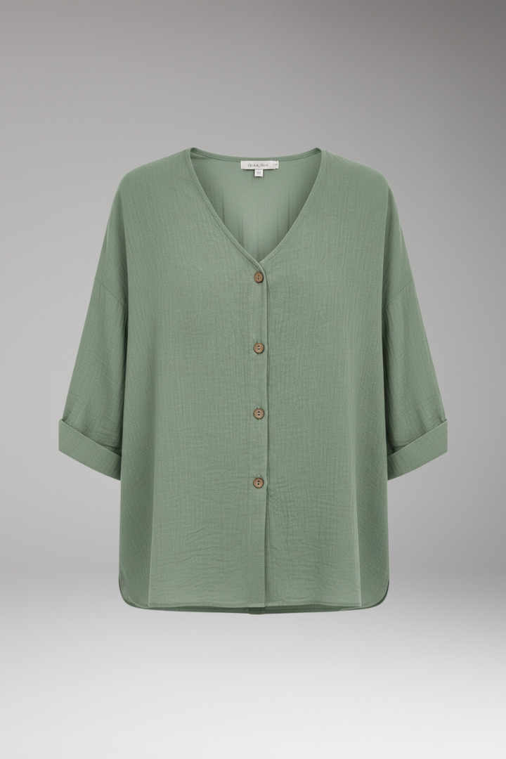 Women's T-Shirt with V-Neck and Button Front