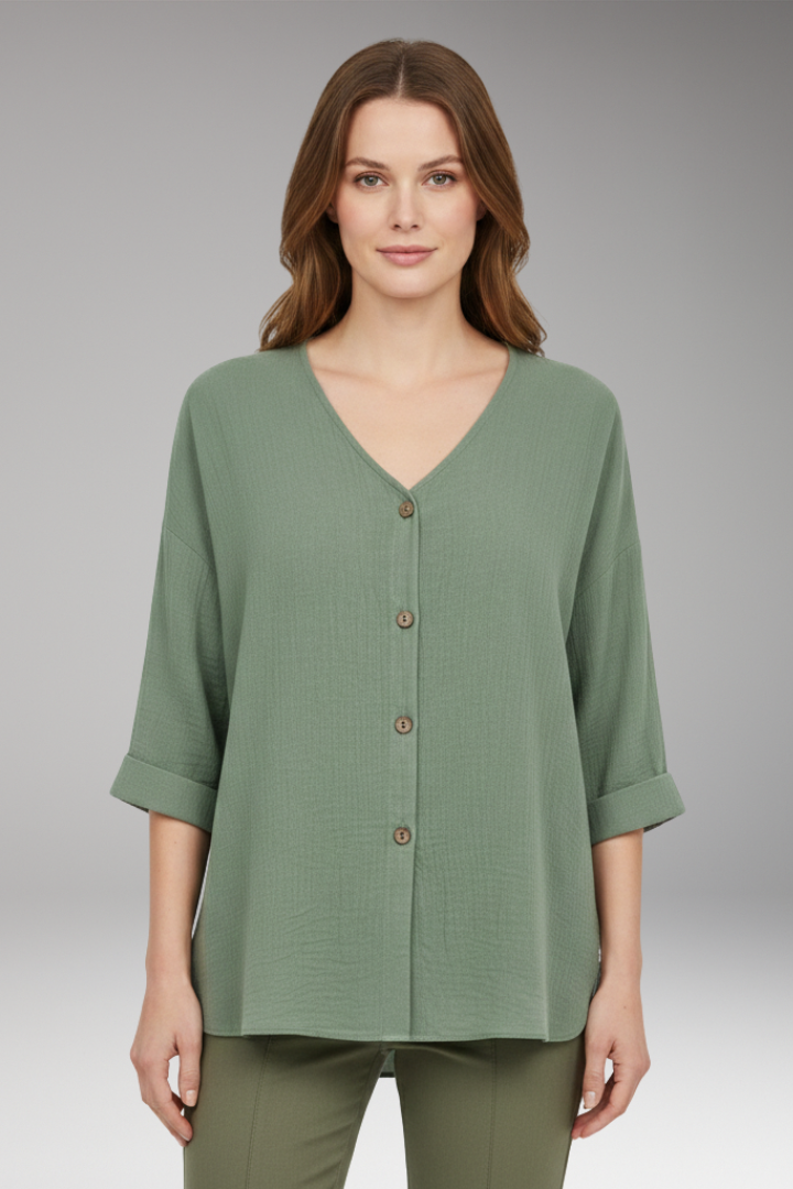 Women's T-Shirt with V-Neck and Button Front