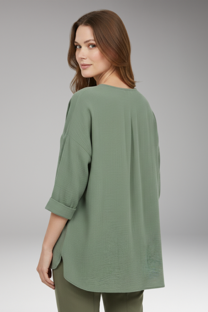 Women's T-Shirt with V-Neck and Button Front