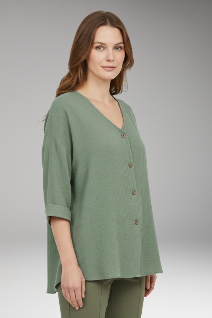 Women's T-Shirt with V-Neck and Button Front