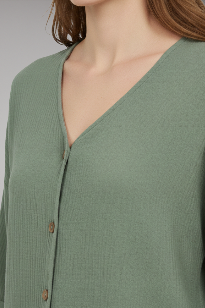 Women's T-Shirt with V-Neck and Button Front
