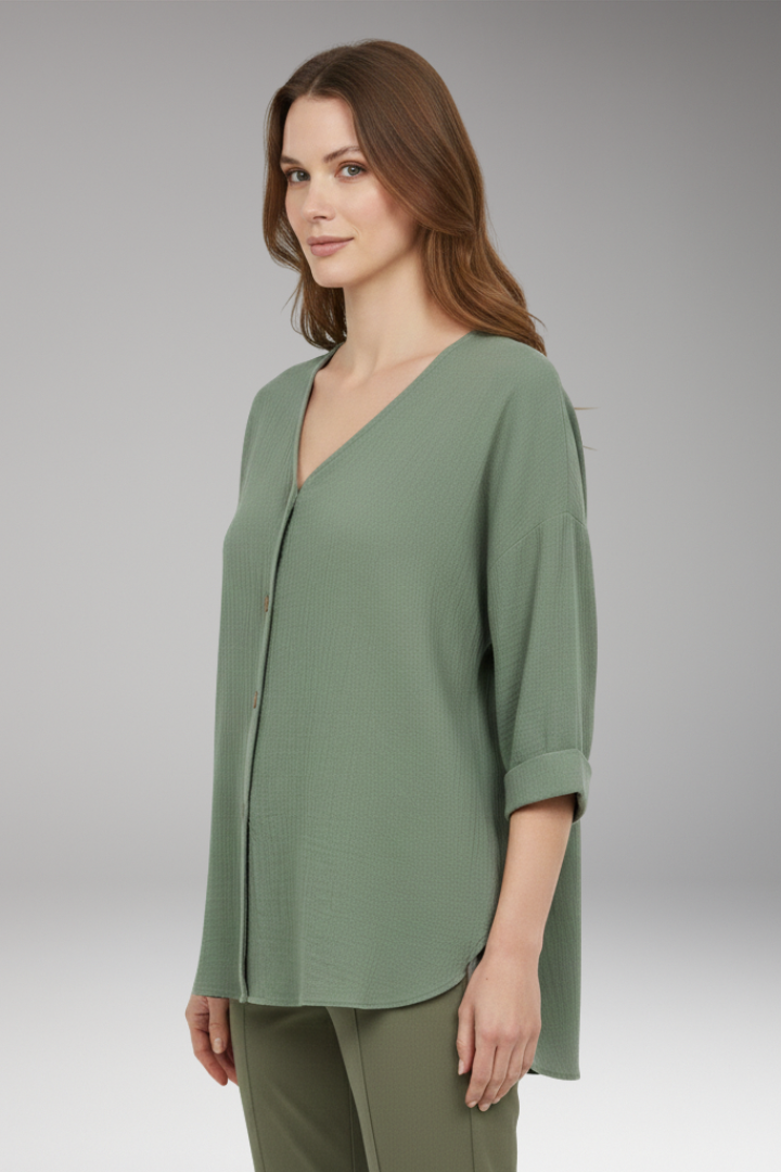 Women's T-Shirt with V-Neck and Button Front