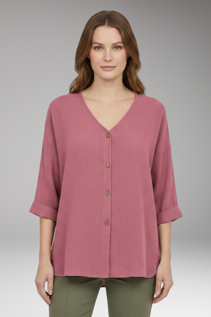 Women's T-Shirt with V-Neck and Button Front