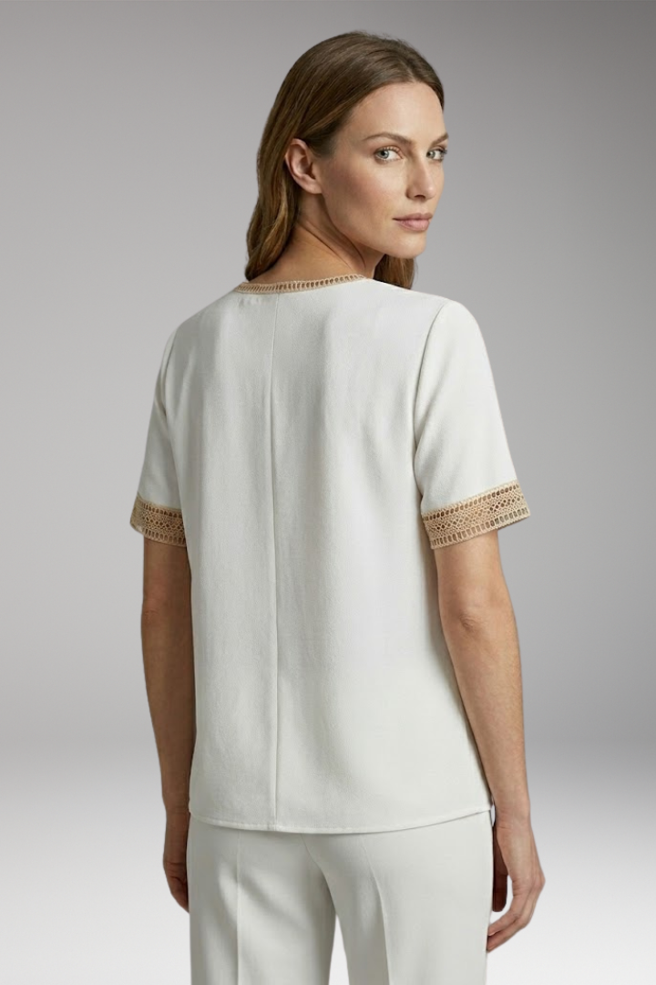 Women's T-Shirt with V-Neck and Crochet Trim