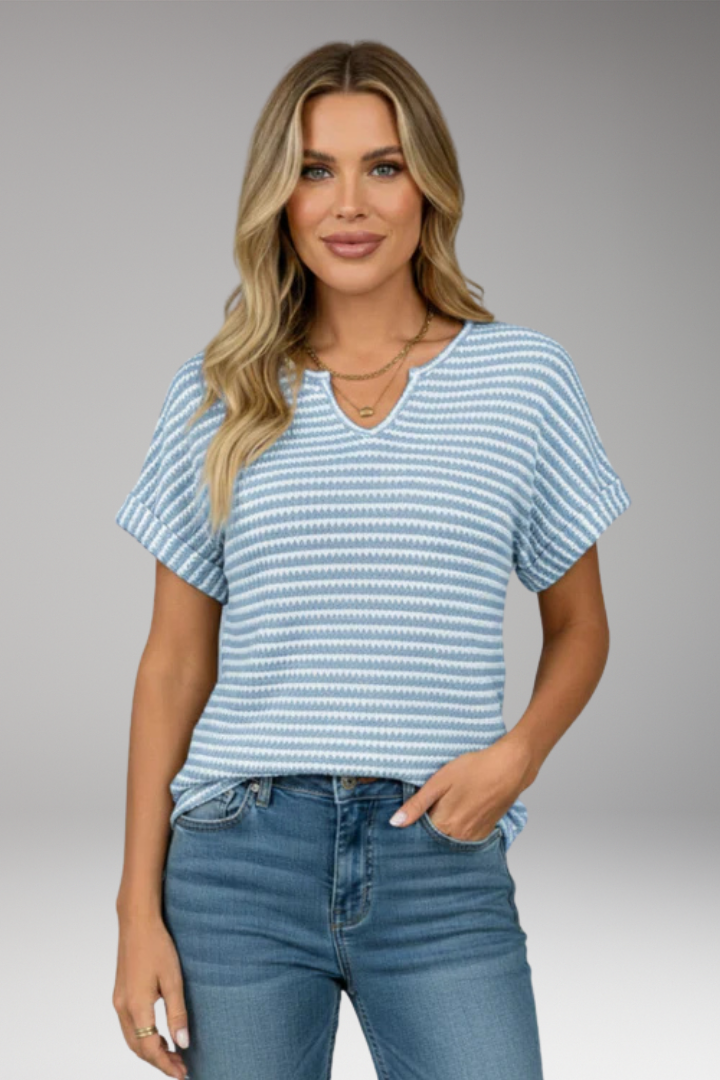 Women's T-Shirt with V-Neck and Striped Surface