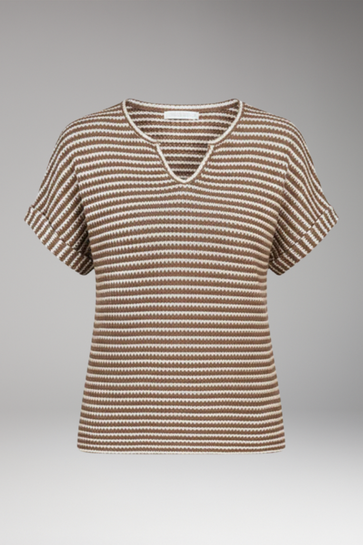 Women's T-Shirt with V-Neck and Striped Surface