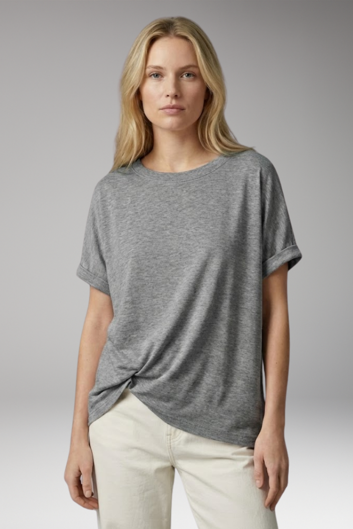 Women's T-shirt with Oversized Fit and Rolled Sleeves