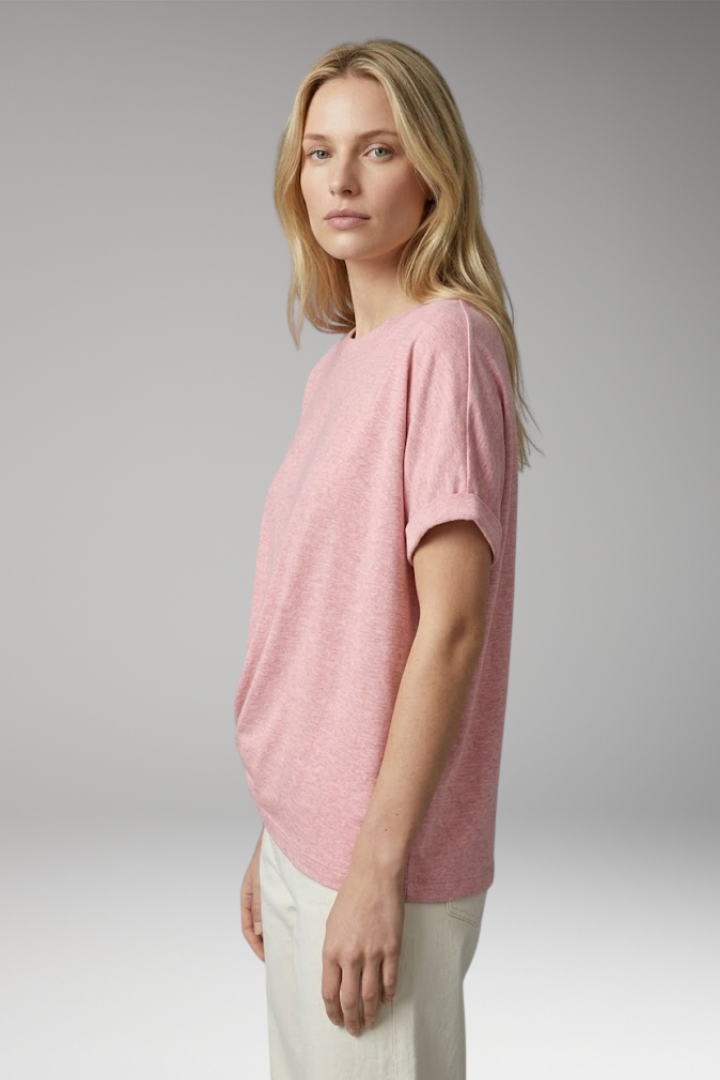 Women's T-shirt with Oversized Fit and Rolled Sleeves