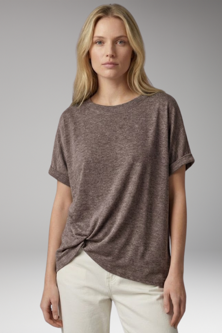 Women's T-shirt with Oversized Fit and Rolled Sleeves