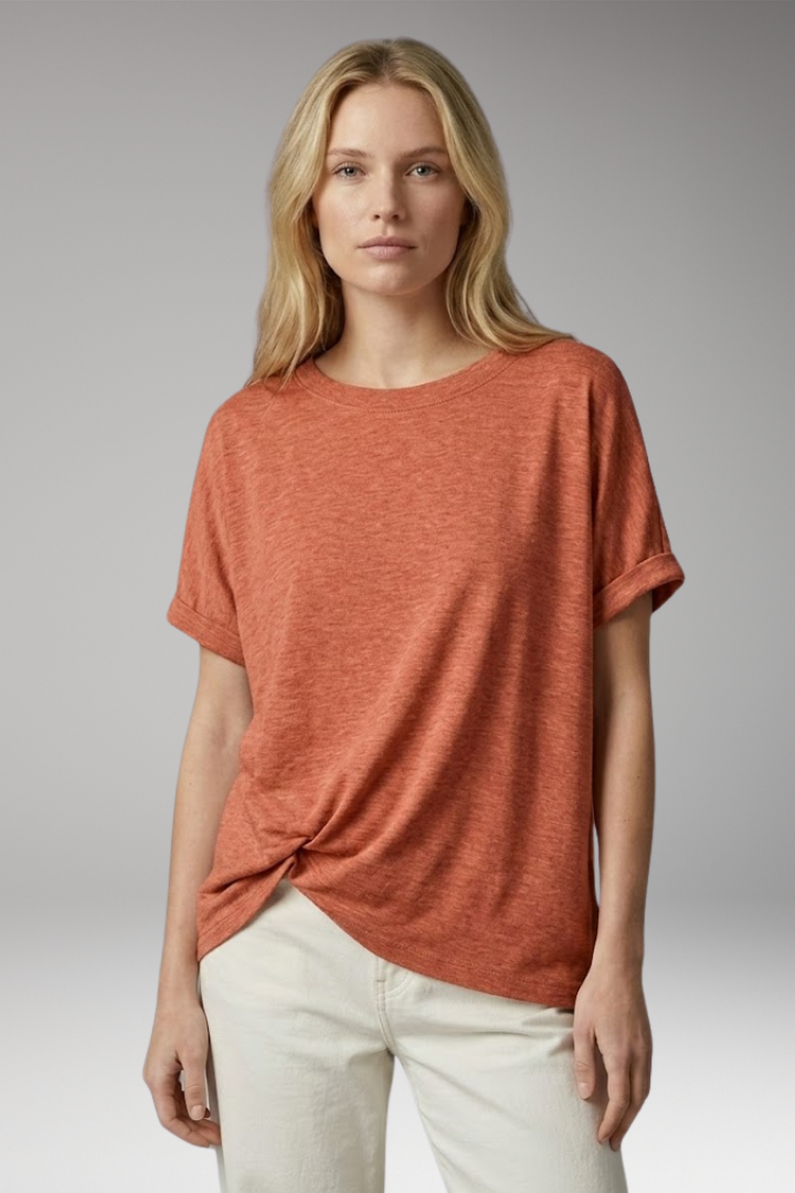 Women's T-shirt with Oversized Fit and Rolled Sleeves