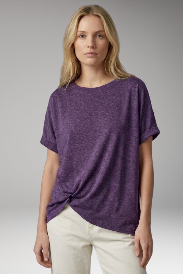 Women's T-shirt with Oversized Fit and Rolled Sleeves