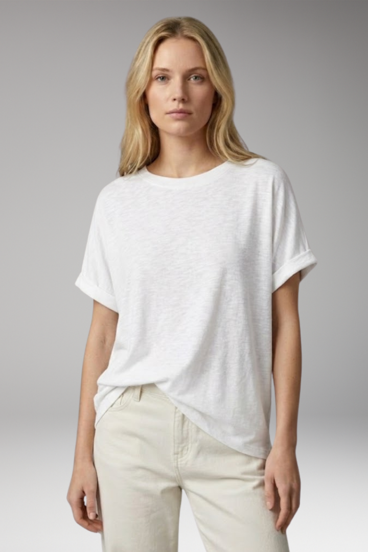 Women's T-shirt with Oversized Fit and Rolled Sleeves
