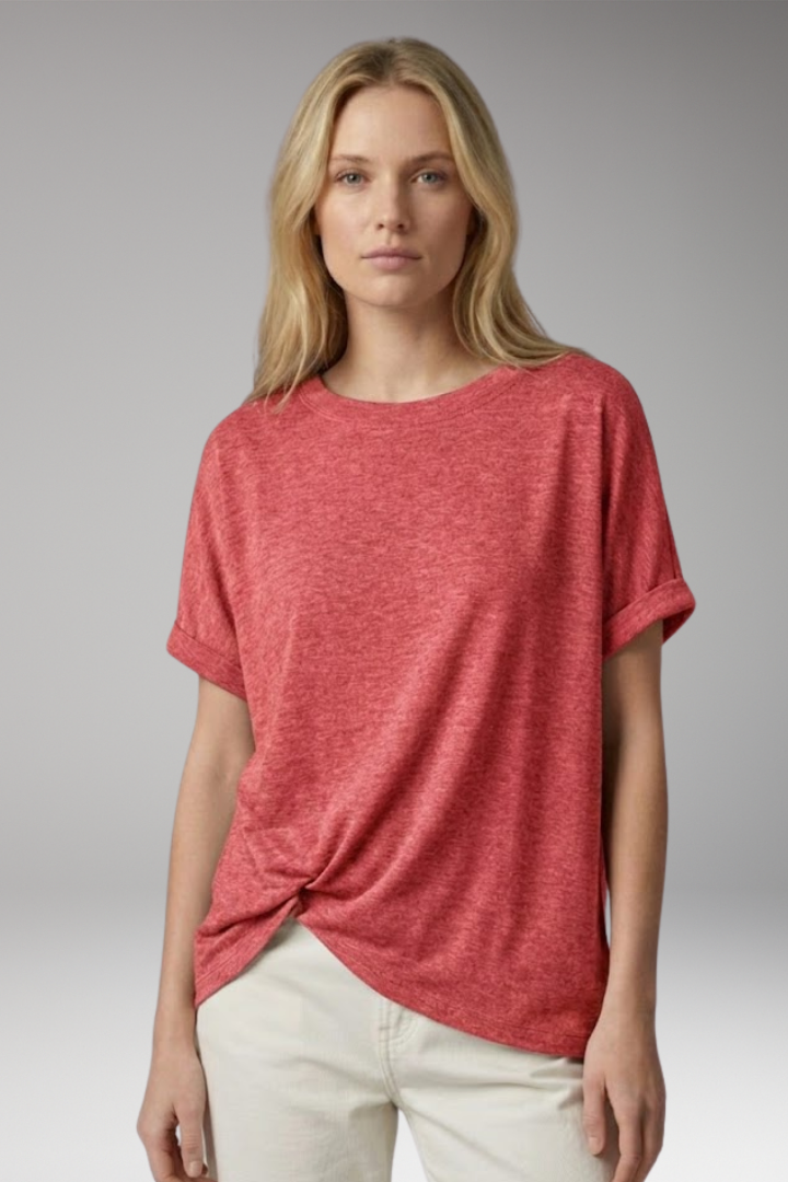 Women's T-shirt with Oversized Fit and Rolled Sleeves