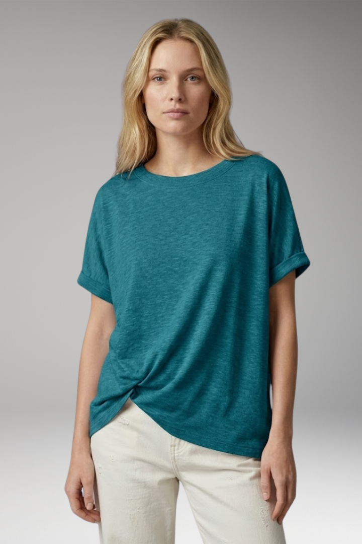 Women's T-shirt with Oversized Fit and Rolled Sleeves