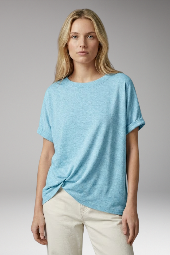 Women's T-shirt with Oversized Fit and Rolled Sleeves