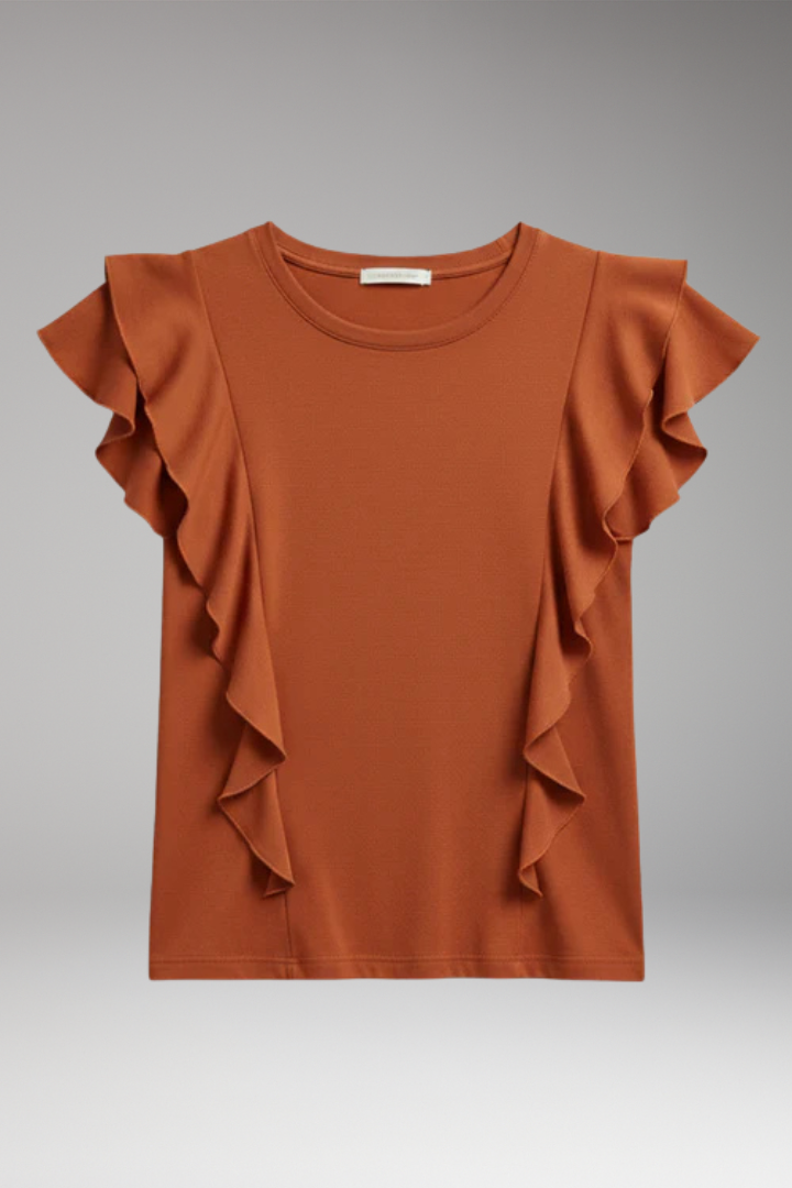 Women's T-shirt with Short Sleeves and Ruffle Detailing