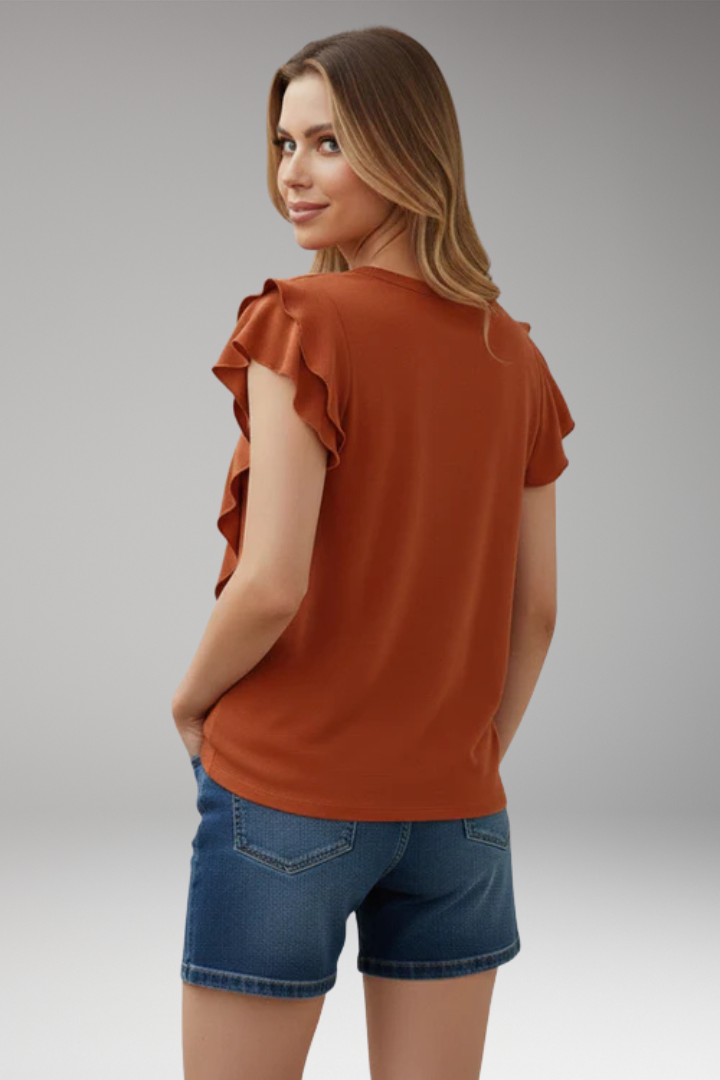 Women's T-shirt with Short Sleeves and Ruffle Detailing