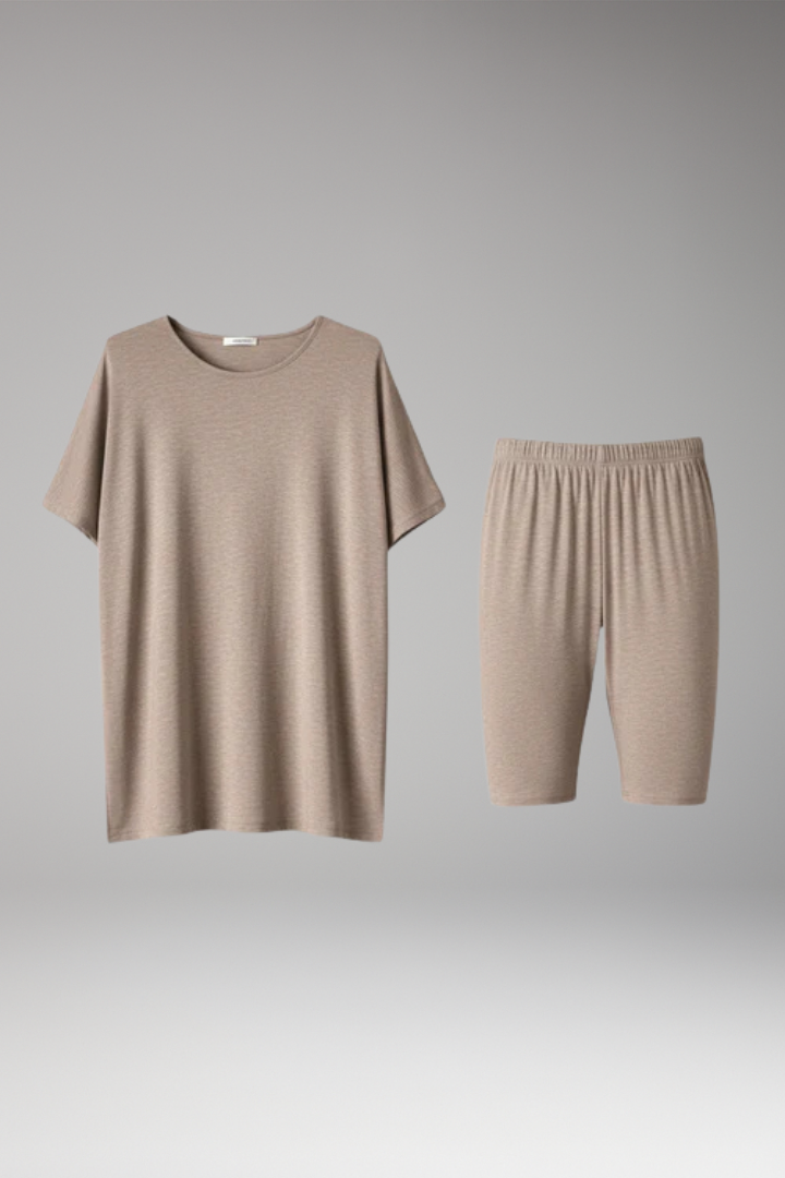 Women's T Shirt and Shorts Set with Round Neck Top