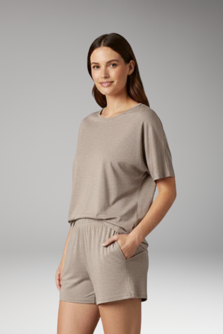 Women's T Shirt and Shorts Set with Round Neck Top