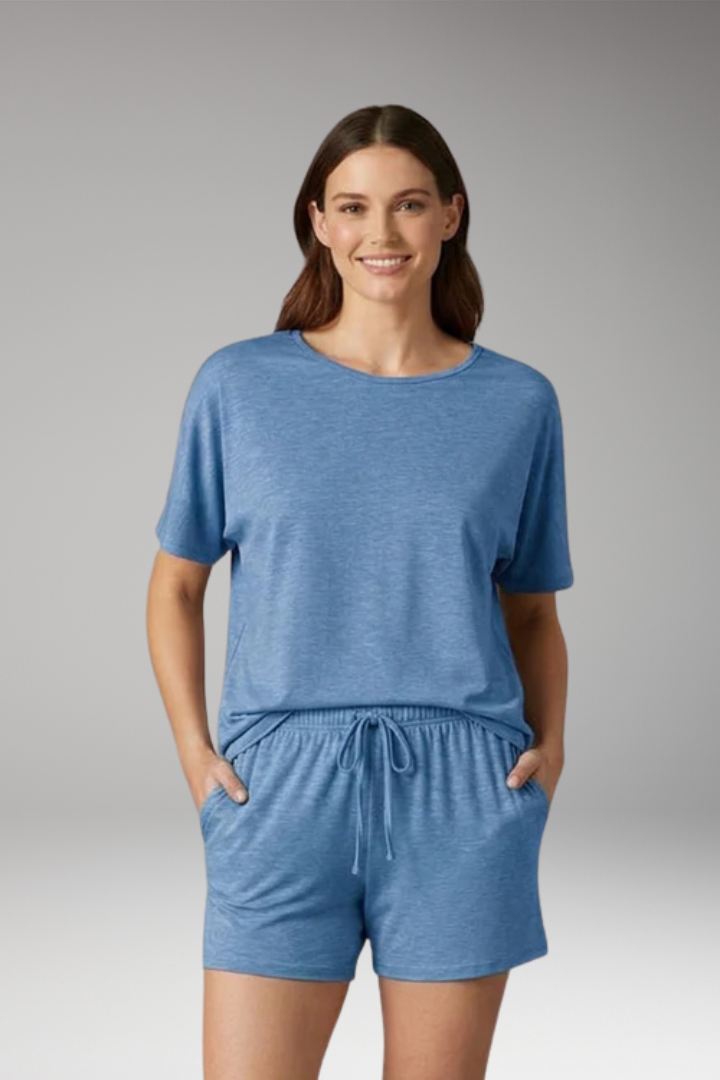 Women's T Shirt and Shorts Set with Round Neck Top