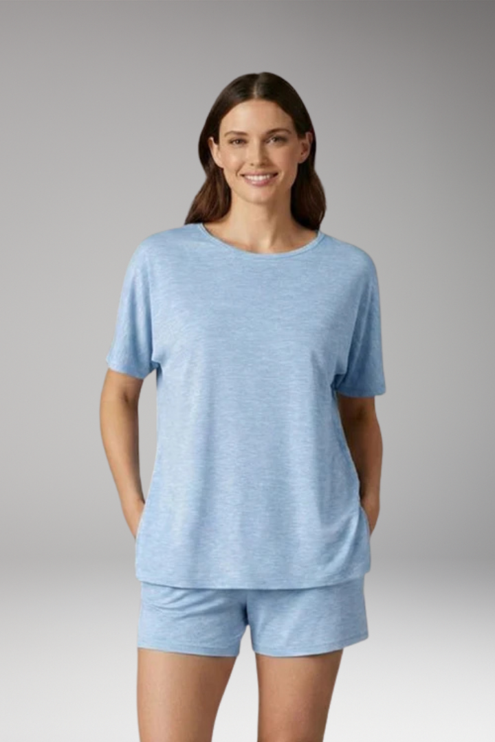 Women's T Shirt and Shorts Set with Round Neck Top