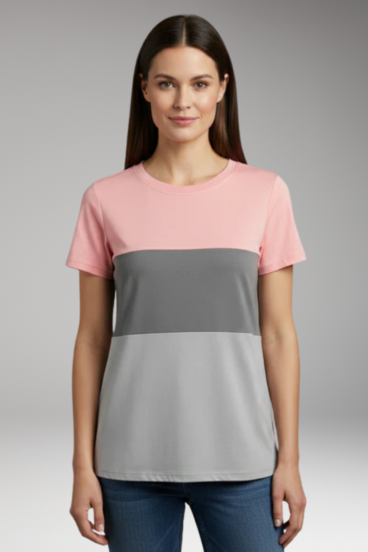 Women's T Shirt with Block Pattern and Short Sleeves