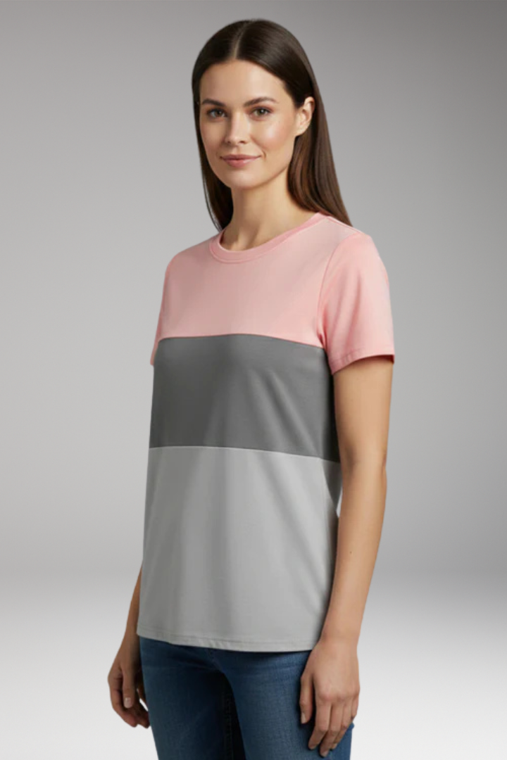 Women's T Shirt with Block Pattern and Short Sleeves