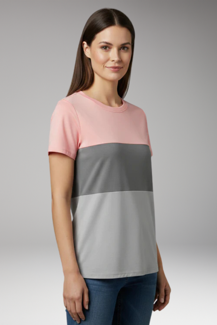 Women's T Shirt with Block Pattern and Short Sleeves