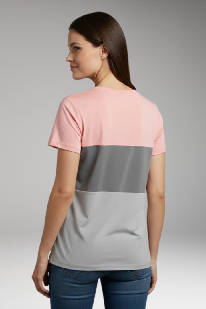 Women's T Shirt with Block Pattern and Short Sleeves