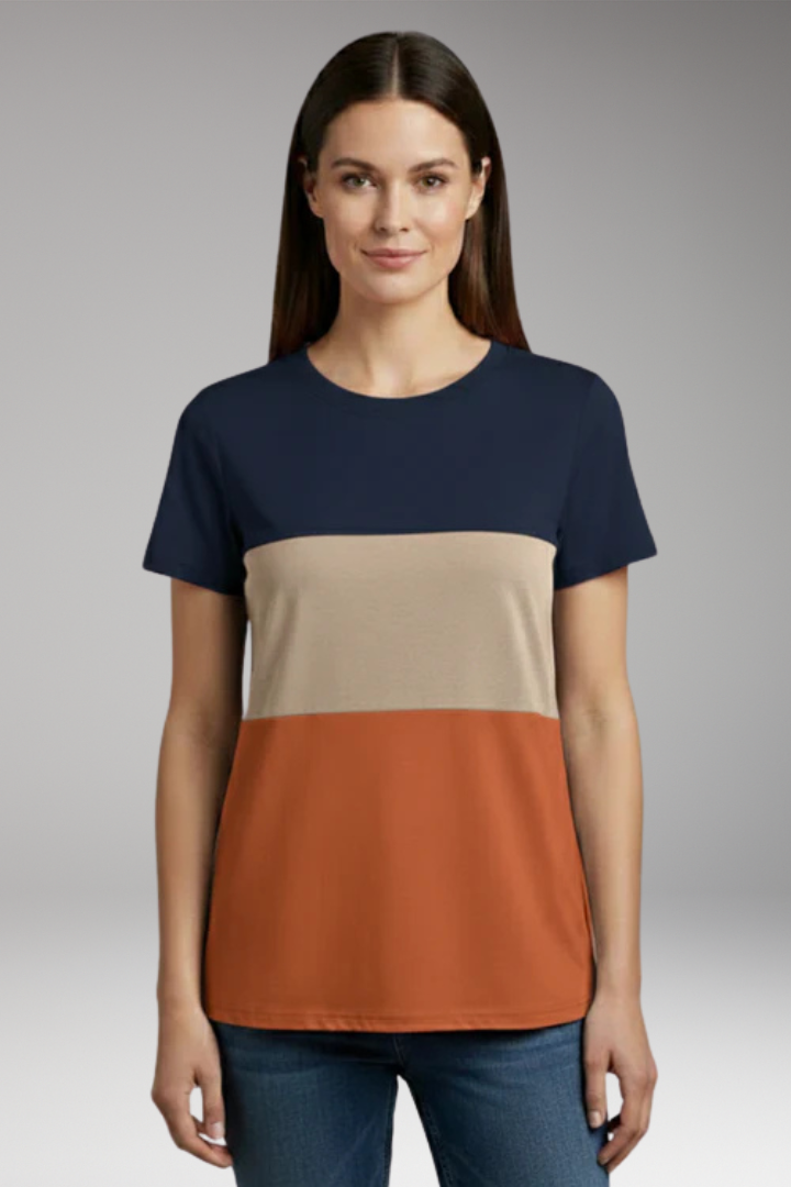 Women's T Shirt with Block Pattern and Short Sleeves