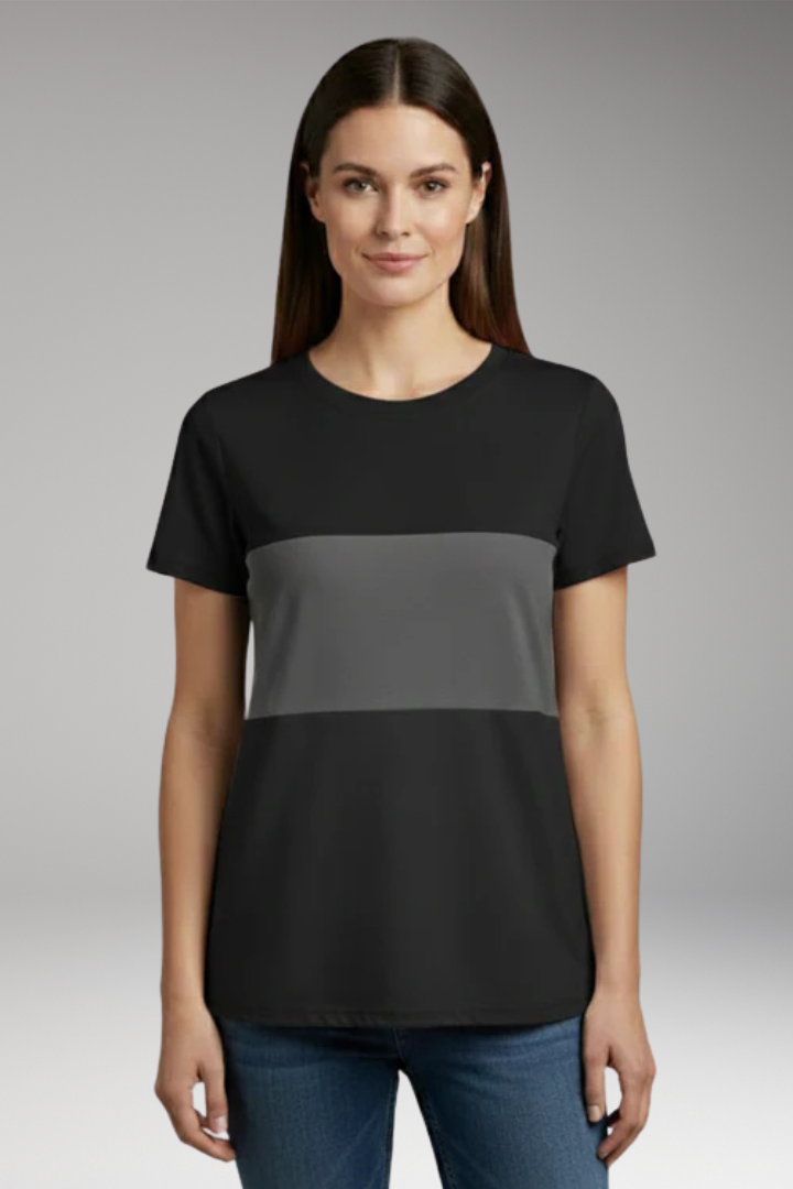 Women's T Shirt with Block Pattern and Short Sleeves