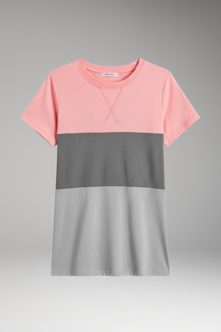 Women's T Shirt with Block Pattern and Short Sleeves