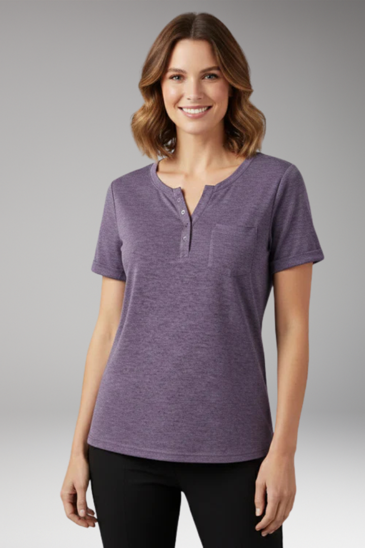 Women's T Shirt with Button Placket and Chest Pocket