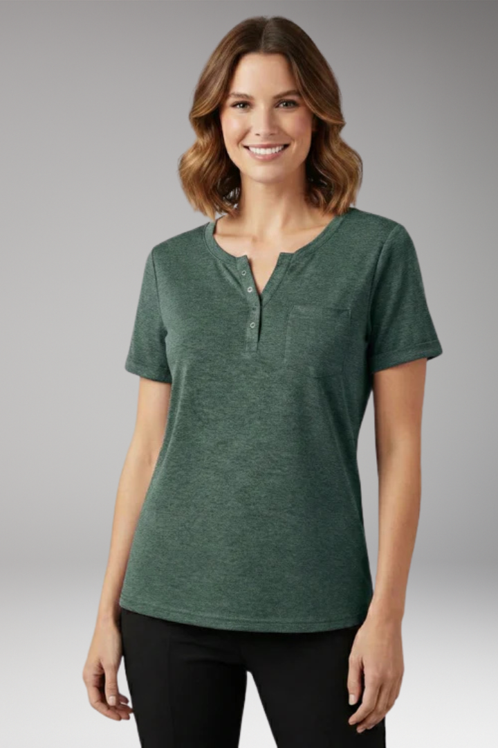 Women's T Shirt with Button Placket and Chest Pocket