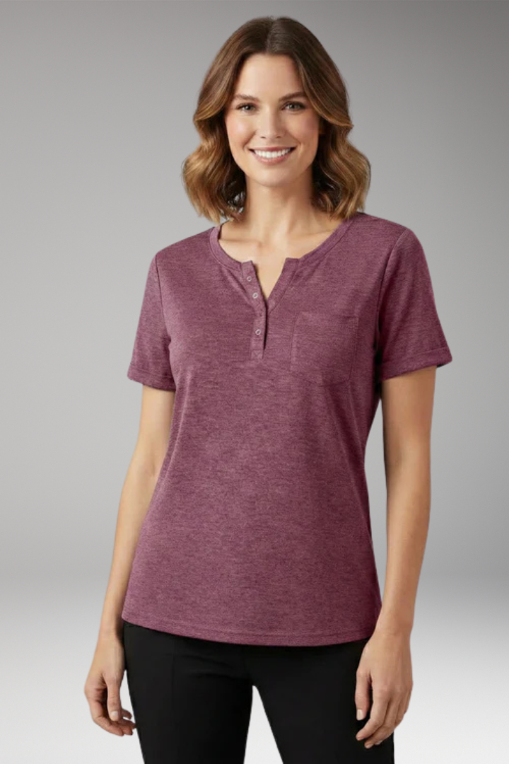 Women's T Shirt with Button Placket and Chest Pocket