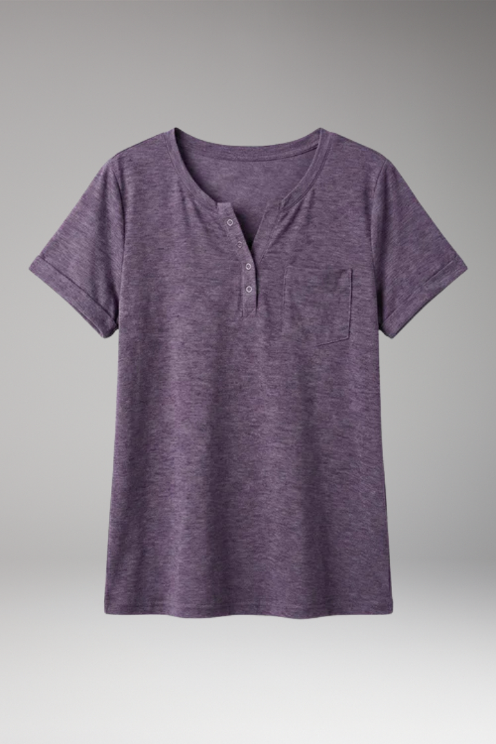 Women's T Shirt with Button Placket and Chest Pocket