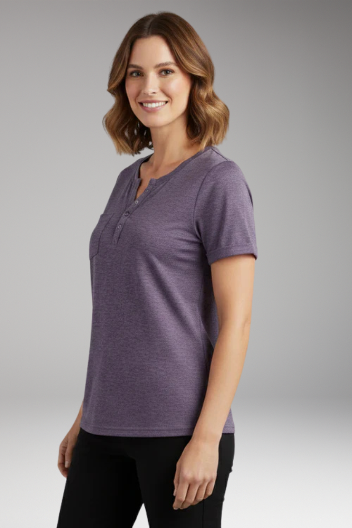 Women's T Shirt with Button Placket and Chest Pocket