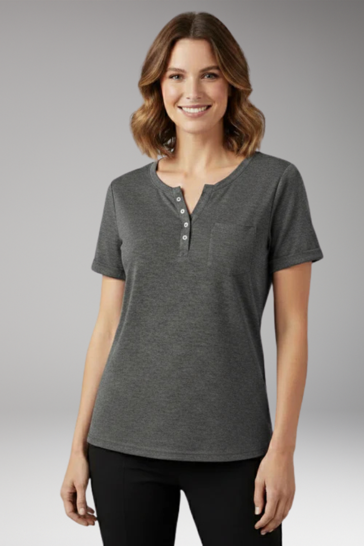 Women's T Shirt with Button Placket and Chest Pocket